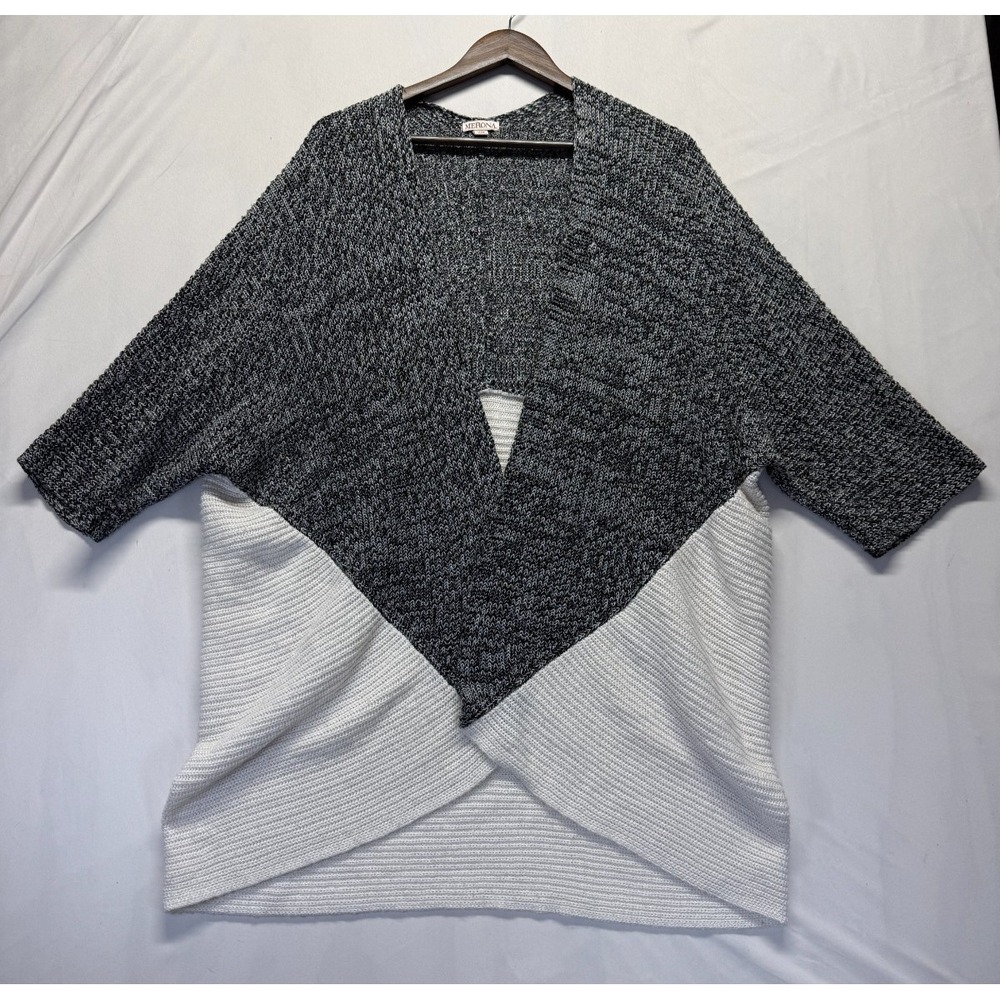 Merona Cardigan Sweater Women Medium Heather Gray White Dolman Sleeve Open Front